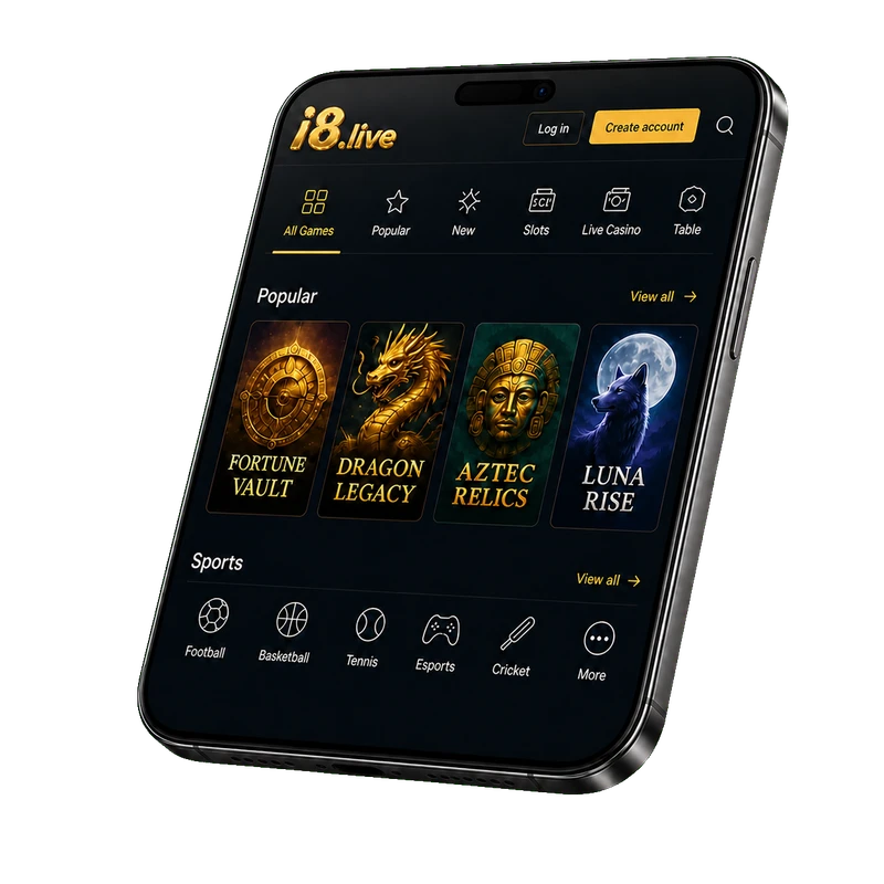 i8 Live mobile game discovery interface
